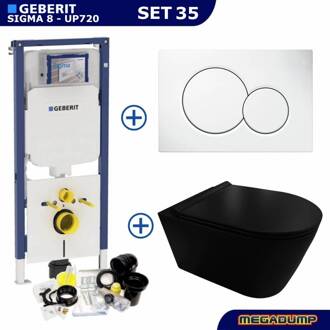 Geberit Sigma 8 (UP720) Toiletset set44 Civita Black Rimless Mat Zwart Met Sigma Drukplaat