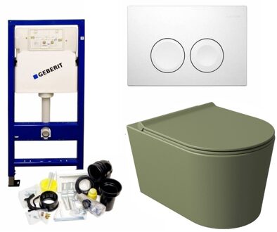 Geberit UP100 Toiletset 50 Civita Mat Legergroen Rimless Met bril En Drukplaat