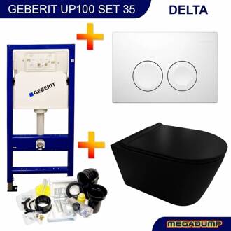 Geberit UP100 Toiletset Compleet | Inbouwreservoir | Civita Black Randloos Mat Zwart | Set44 met drukplaat