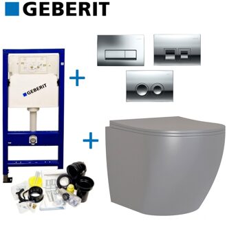 Geberit UP100 Toiletset Compleet | Inbouwreservoir | Grijs Mudo Randloos | Drukplaat Design Mat Grijs