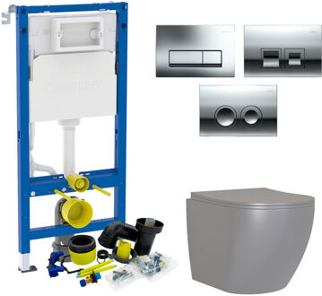 Geberit UP100 Toiletset Compleet | Inbouwreservoir | Grijs Mudo Randloos | Drukplaat Design Mat Grijs