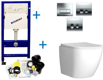 Geberit UP100 Toiletset Compleet | Inbouwreservoir | Mudo Randloos | Drukplaat Verschillende kleuren