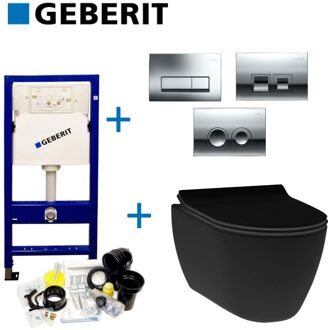 Geberit UP100 Toiletset set13 Idevit Alfa Mat zwart Randloos met Delta drukplaat