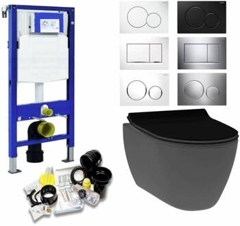 Geberit UP320 Toiletset 13 Idevit Alfa Matzwart Rimfree Met Bril En Drukplaat