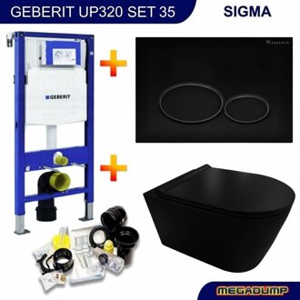 Geberit UP320 Toiletset 35 Civita Black Rimless Mat Zwart Met Mat Zwarte Drukplaat