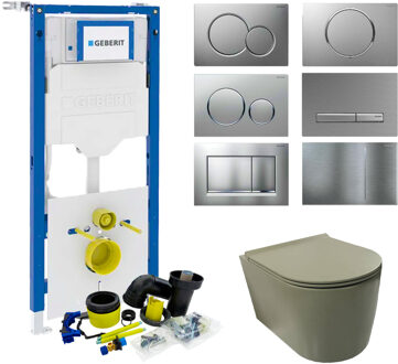 Geberit UP320 Toiletset Civita set49 Rimless Mat Legergroen Met Sigma Drukplaten