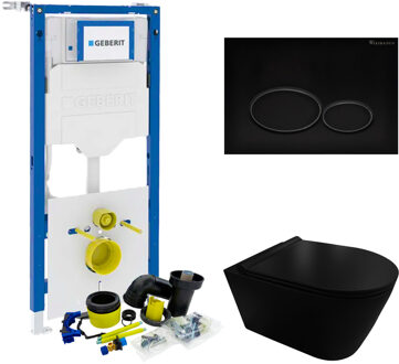 Geberit UP320 Toiletset Compleet | Inbouwreservoir | Civita Black Randloos Mat Zwart | Set 44 met drukplaat