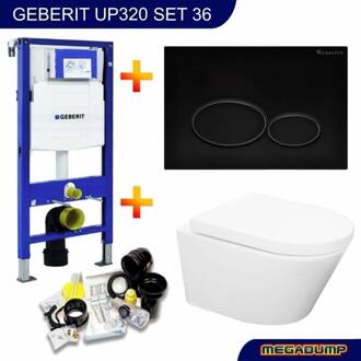 Geberit UP320 Toiletset Compleet | Inbouwreservoir | Wandcloset Wiesbaden Vesta Randloos 52cm | Set24 met Drukplaat