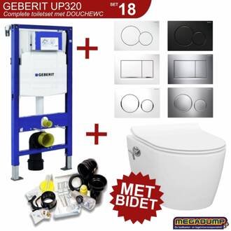 Geberit UP320 Toiletset set25 Wandcloset Idevit Alfa met Bidet Randloos met Sigma drukplaat