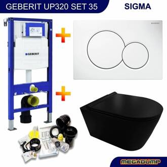 Geberit UP320 Toiletset set44 Civita Black Rimless Mat Zwart Met Sigma Drukplaat