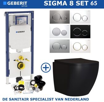 Geberit UP720 Toilsetset Compleet | Inbouwreservoir | Sigma 8 Mudo Rimless Mat Zwart | Met drukplaat | SET65