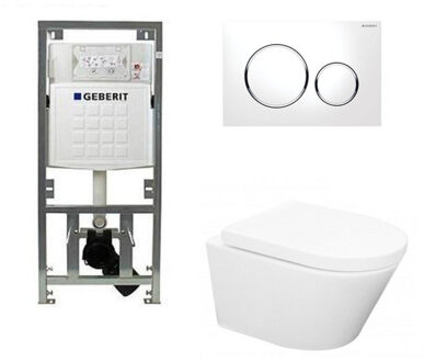 Geberit Wiesbaden Vesta toiletset Rimless 52cm inclusief UP320 toiletreservoir en softclose toiletzitting met bedieningsplaat sigma20 wit 0701131/sw53743/sw65812/