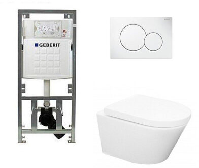 Geberit Wiesbaden Vesta toiletset Rimless 52cm inclusief UP320 toiletreservoir en softclose toiletzitting met bedieningsplaat wit 0701131/0700518/sw65812/