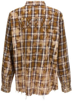 gebleekt bruin flanellen overhemd met lange mouwen