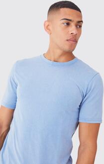 Gebleekt Slim Fit T-Shirt Met Crewneck, Cornflower Blue - XL