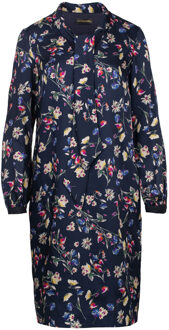 Gebloemde jurk met lange mouwen en strikkraag - maat Navy