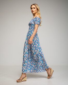 Gebloemde maxi jurk Blauw - L