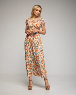 Gebloemde maxi jurk Zalm