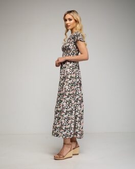 Gebloemde maxi jurk Zwart