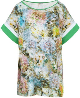 Gebloemde Stretch Jersey Top met korte mouwen Plus Size - maat S Groen