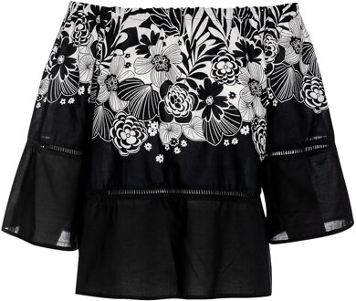 Gebloemde top met klokmouwen Zwart - S