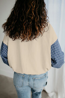 Geblokte Mouwen Trui Ivoor