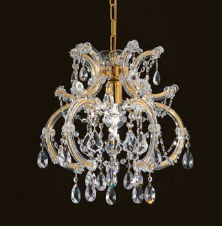 Gebogen kristallen hanglamp Deira goud, transparant