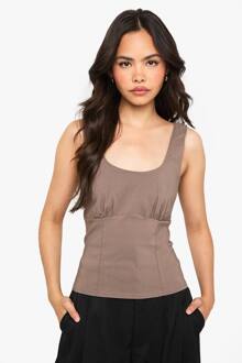 Gebogen Onderbuste Geraffelde Bengaline Korsettops, Mocha - 34