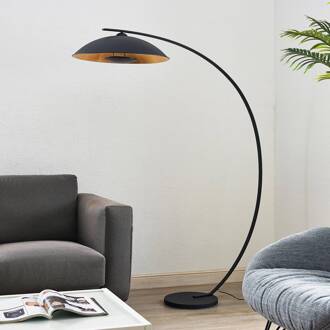 gebogen vloerlamp Emilienne, zwart, goudkleurig, 180 cm