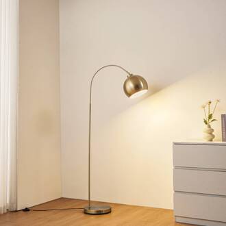 gebogen vloerlamp Moisia, messingkleurig, metaal, 148 cm mat messing