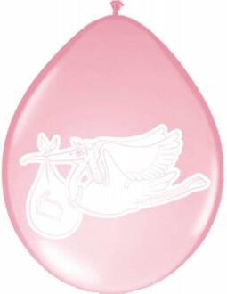 Geboorte Ballonnen Ooievaar - 8 Stuks - Roze