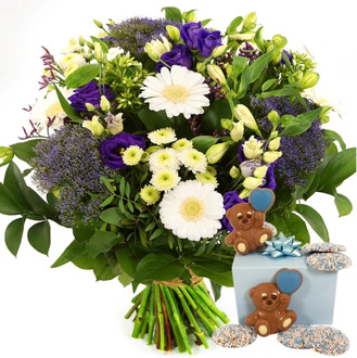 Geboorte boeket jongen + geboorte chocolade