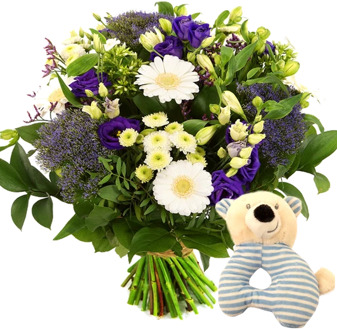 Geboorte boeket jongen + rammelaar