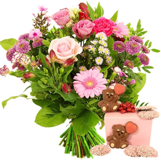 Geboorte boeket meisje + geboorte chocolade