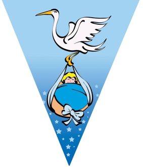 Geboorte feest vlaggenlijn/slinger blauw met ooievaar - 3x stuks - 5 meter - Jongen geboren feestart