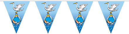 Geboorte feest vlaggenlijn/slinger blauw met ooievaar - 5 meter - Jongen geboren feestartikelen
