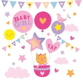 Geboorte Kaart 'Folie Baby Girl' Multikleur - Print