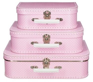 Geboorte kraamcadeau koffertje roze met stippen 25 cm - Action products