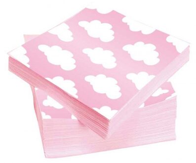 Geboorte meisje thema servetten - 20x stuks 33 x 33 cm - Kraamfeestje - Gender reveal - roze wolken Multi