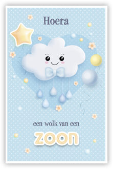 Geboortekaart Blauwe Wolk Hoera Een Jongen