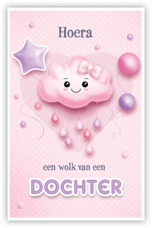 Geboortekaart Roze Een Wolk van een Dochter Roze, Paars - Lila