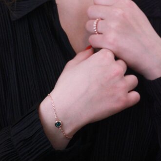 Geboortesteen armbanden - Roségoud en donkergroen - One Size