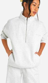 Geborduurd Half Zip Oversized Sweatshirt, Ash Grey