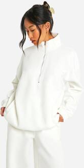Geborduurd Half Zip Oversized Sweatshirt, Ecru - L