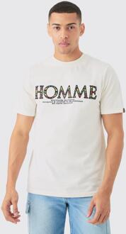Geborduurd Homme T-Shirt Met Print, Ecru