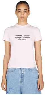 Geborduurd katoenen T-shirt Vetements , Pink , Dames - L,M,S,Xs