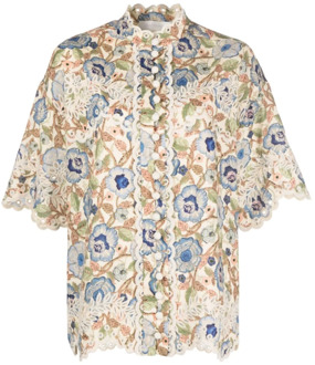Geborduurd linnen overhemd met bloemenprint Zimmermann , White , Dames