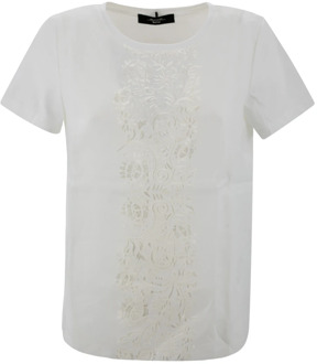 Geborduurd Linnen T-shirt met Jersey Inzet Max Mara Weekend , White , Dames - M,S,Xs
