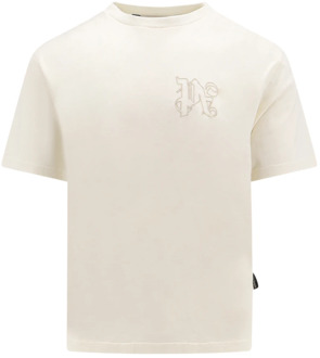 Geborduurd Logo Katoenen T-Shirt Palm Angels , White , Heren - Xl,L,M,S