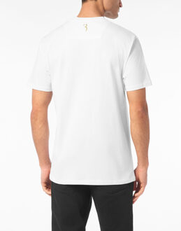 Geborduurd rond hals T-shirt Crest Wit - 4XL